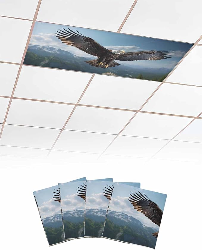 4 Pcs Fluorescent Light Covers for Ceiling Lights, Bald Eagle Soaring Above by Chees+D+Zone