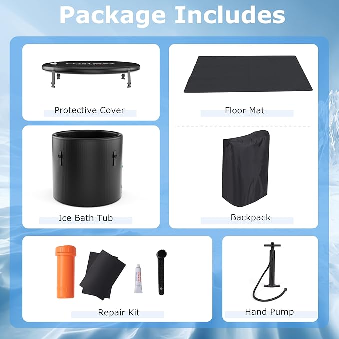 Goplus 79 Gal Ice Bath Tub for Athletes, Inflatable Cold Plunge Tub w/Multiple Layered, Lid, Pump, Backpack, Water Chiller Compatible Portable Freestanding Ice Bath for Adults (79 Gal Round, Black)