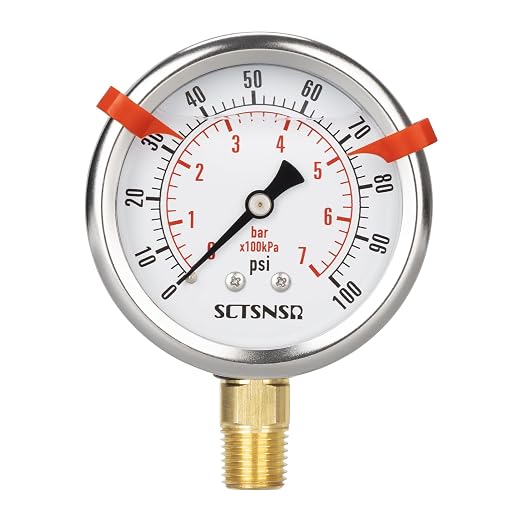 0 to 100 Psi Pressure Gauge, Glycerin Liquid Filled, 2.5 inch Dial, 1/4" NPT - Image 8