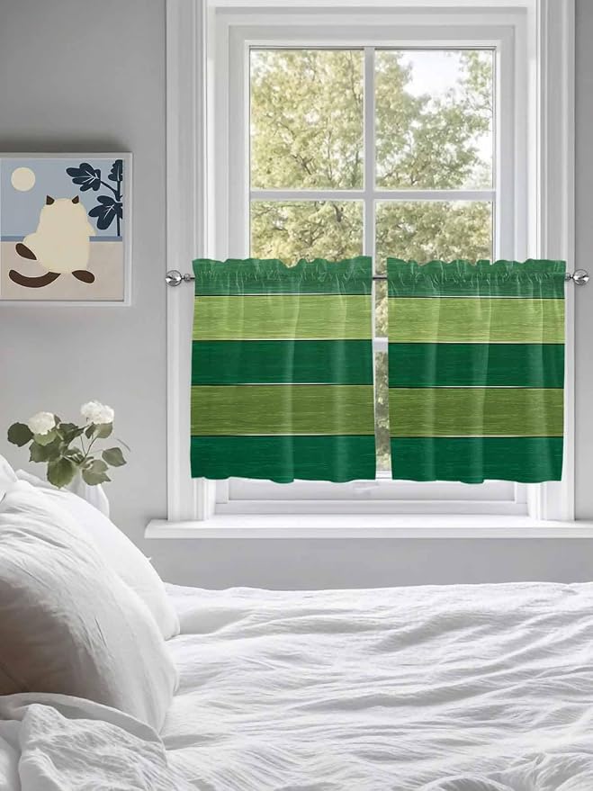 Farm Retro Green Wood Grain Window Valance Curtains, Rustic Wooden Plank - Image 3