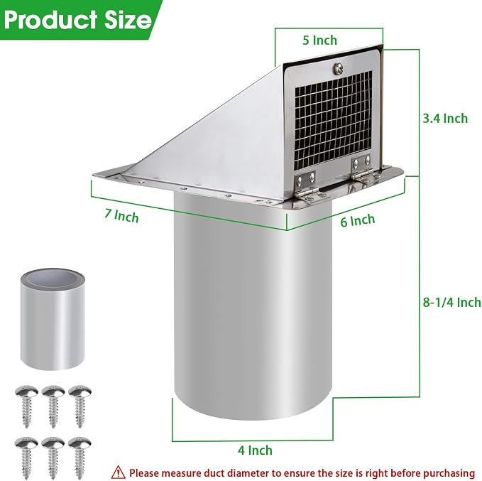 Dryer Vent Cover Outdoor 4 Inch, Dryer Vent Cover Outside, Exterior Hooded Wall - Image 2