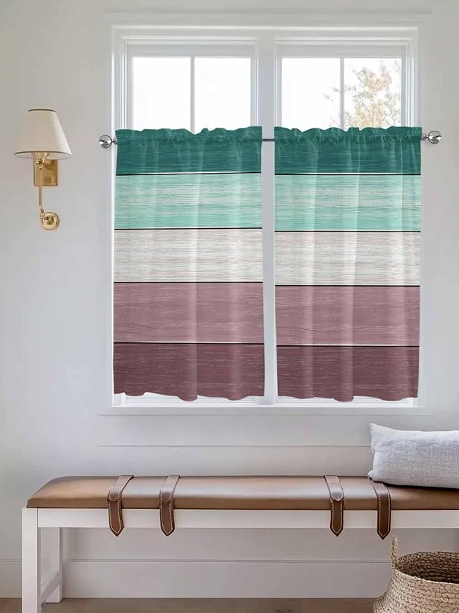 Retro Farm Woodcuts Texture Window Valance Curtains, 2 Panel by IDOWMAT