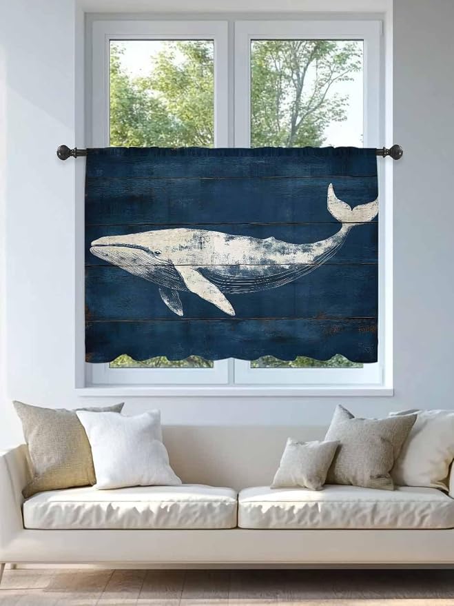 Sheer Curtains 54 Inch Length, Summer Whale Semi Sheer Curtains Light Filtering - Image 4