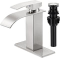 Bathroom Faucets Brushed Nickel Waterfall Bathroom Sink Faucet Modern Single Handle Bathroom Faucet for 1 or 3 Hole Mxier Tap Washbasin Faucet with Deck, Pop-up Drain and Supply Hoses