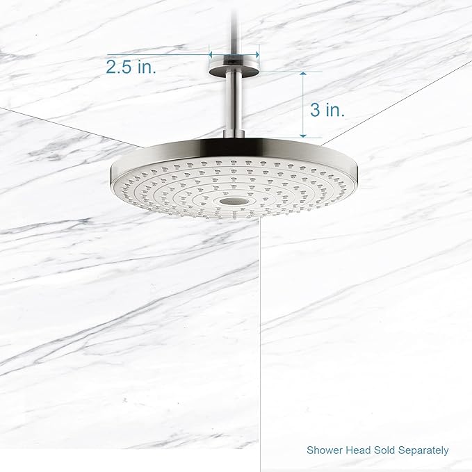 OFFO Shower Arm with Flange, 3 in Brushed Nickel Ceiling Mount Replacement Rain Shower Head Straight Arm Ceiling-Mounted For Fixed Shower Head & High Pressure Rain