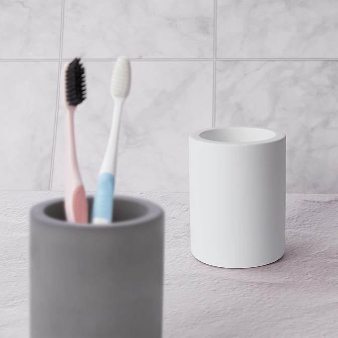 Drying Stone Toothbrush Holder, Diatomite Toothbrush Cup for Bathroom Counter, Quick Drying Electric Toothbrush and Toothpaste Holder Bathroom Organizer, White