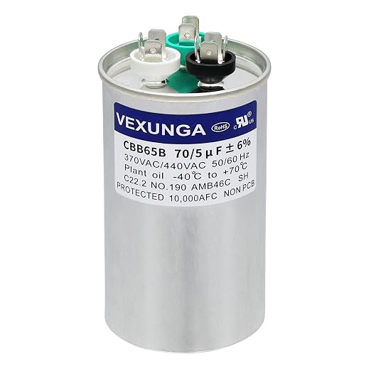 VEXUNGA 70/5 uF 70+5 MFD 370VAC or 440VAC Dual Run Start Round A/C Capacitor by VEXUNGA
