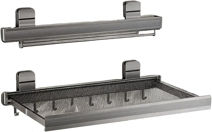 Oleth Telescopic Suction Cup Bathroom Towel Rack & Balcony Drying Net: Super Strong Suction, Tool-Free Install, Wall-Safe. Fits Smooth Surfaces for Towels/Small Items.Bathroom Concealed Folding Shelf