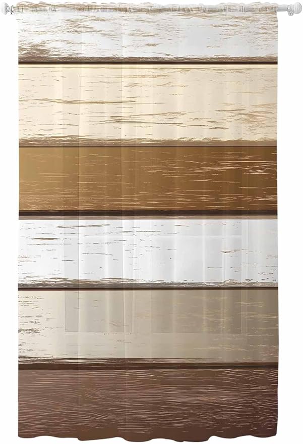 Sheer Curtains 96 Inches Long, Vintage Geometric Brown Semi Sheer Curtains by Unknown