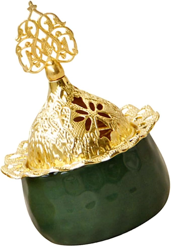 Elegant Green Ceramic and Metal Incense Burner by Unknown