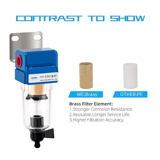 NANPU 1/4" NPT Compressed Air Line Filter, 5 Micron Brass Element, Manual Drain - Image 2