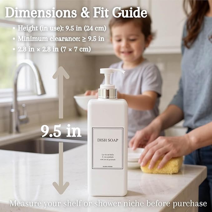 Modern Design Shampoo and Conditioner Dispenser, Large 27oz Shower Soap Dispenser, Set of 3 Refillable Empty Plastic Pump Bottles for Bathroom (6 Waterproof Labels Included), White & Silver