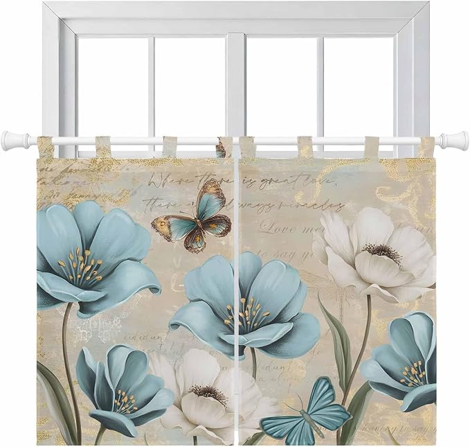 Spring Flowers Kitchen Curtains 45 Inch Length, Short Cafe Window Curtains Tab by Unknown