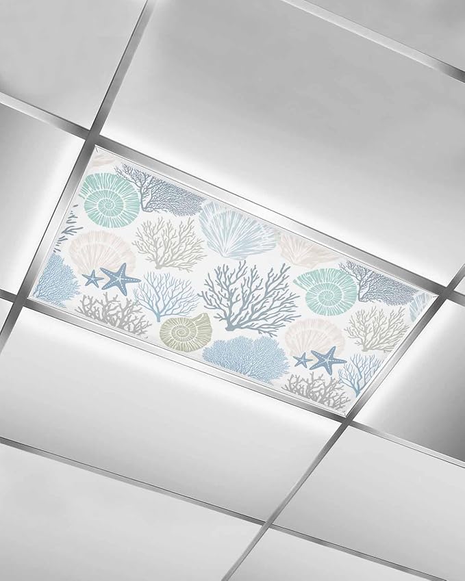 Fluorescent Light Covers for Ceiling Lights Nautical Coastal Ocean Coral by Home+L6