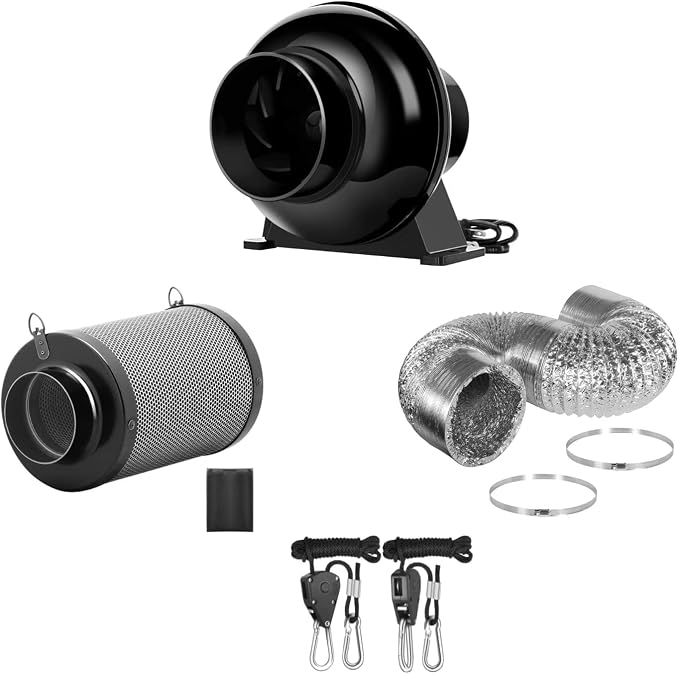 iPower 4 Inch 195 CFM Inline Fan Circulation Exhaust Blower, Air Carbon Filter by iPower