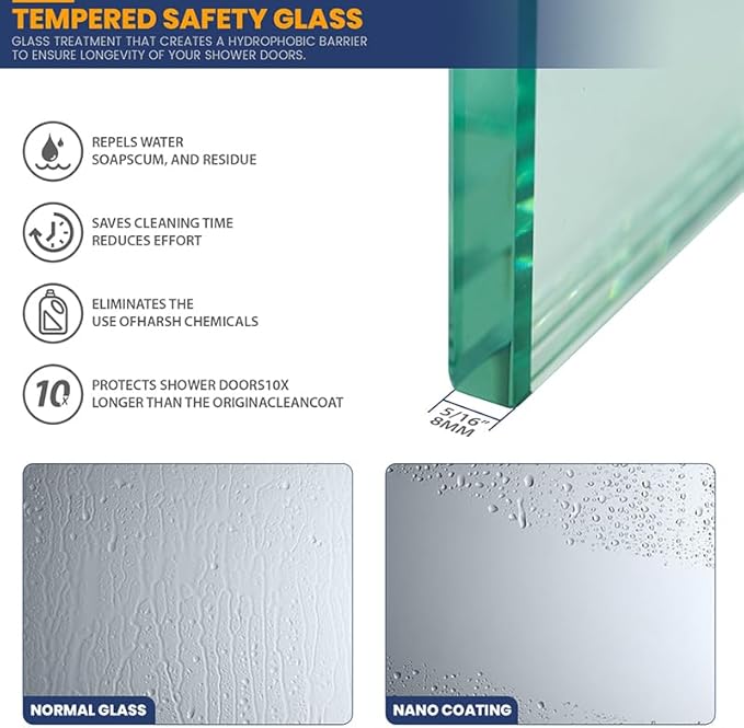 Glass Shower Panel, 34" W x 74" H Semi-Framed Fixed Shower Glass Panel in Brushed Gold with 5/16"(8mm) Clear Tempered Glass Door, Simple Shower Door Panel for Bathroom