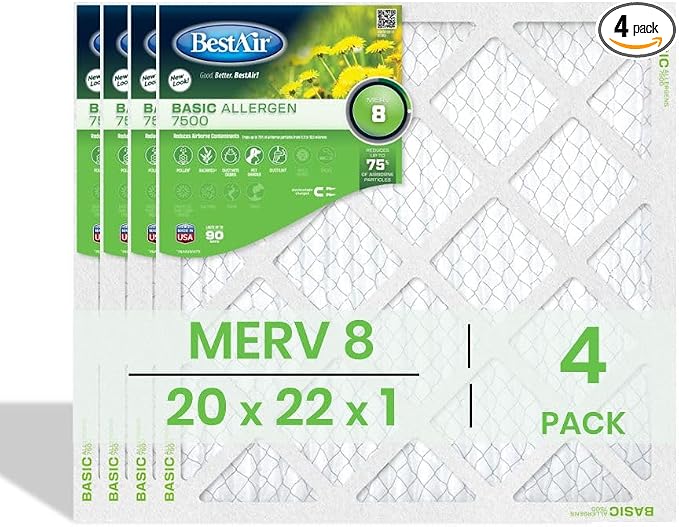 BestAir 20x22x1 Air Filter | MERV 8 Basic Allergen 7500 HVAC AC Furnace Filter by FreudenbergFiltrationTechnologies