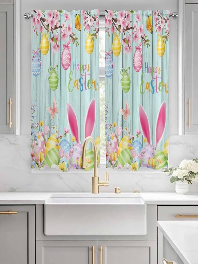 Happy Easter Living Room Curtains 72 Inches length, Spring Bunny Eggs Flower - Image 3