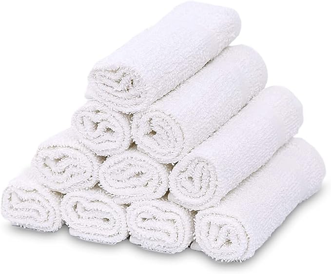 GOLD TEXTILES 48 Pack Economy White Washcloths Set (12x12 inches) - Cotton Blend Commercial Grade Cleaning Rags, Quick Drying & Soft Face Cloths, Fingertip Towels for Bathroom, Spa, Gym, and Kitchen
