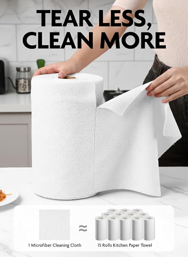 Fantasticlean Microfiber Cleaning Cloth Roll -675 Pack, Tear Away Microfiber Towels, 12" x 12", Reusable, Washable, Ultra Absorbent Dishcloth for Home Supplies, Car, Shop (9 Rolls of White)