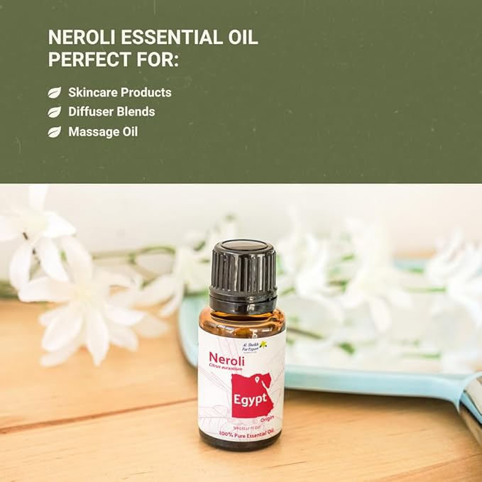 Neroli Essential Oil - Direct from Al Sheikh for Export Egypt - Steam Distilled - Aceite de Neroli for Aromatherapy, Massage, Diffuser, DIY Candle and Soap Making - 8oz