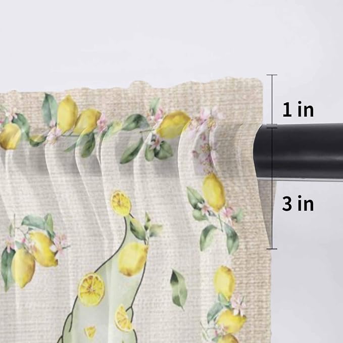 Rustic Lemon Gnomes Sheer Valance Curtains, Summer Fruit Leaves Retro Linen - Image 7