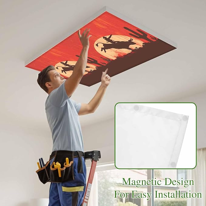 Fluorescent Light Covers for Drop Ceiling Western Cowboys Horse Riding on Red - Image 3
