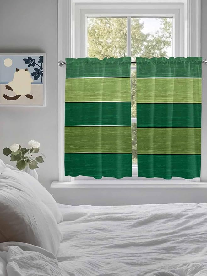 Farm Retro Green Wood Grain Window Valance Curtains, Rustic Wooden Plank - Image 4