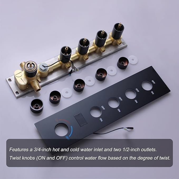Matte Black Shower System Digital Tempreature Display Thermostatic Shower Faucet Set with 12 inch Ceiling Mount and 8 inch Wall Mount Shower Head, with 6 PCS Body Jet and Handheld Spray