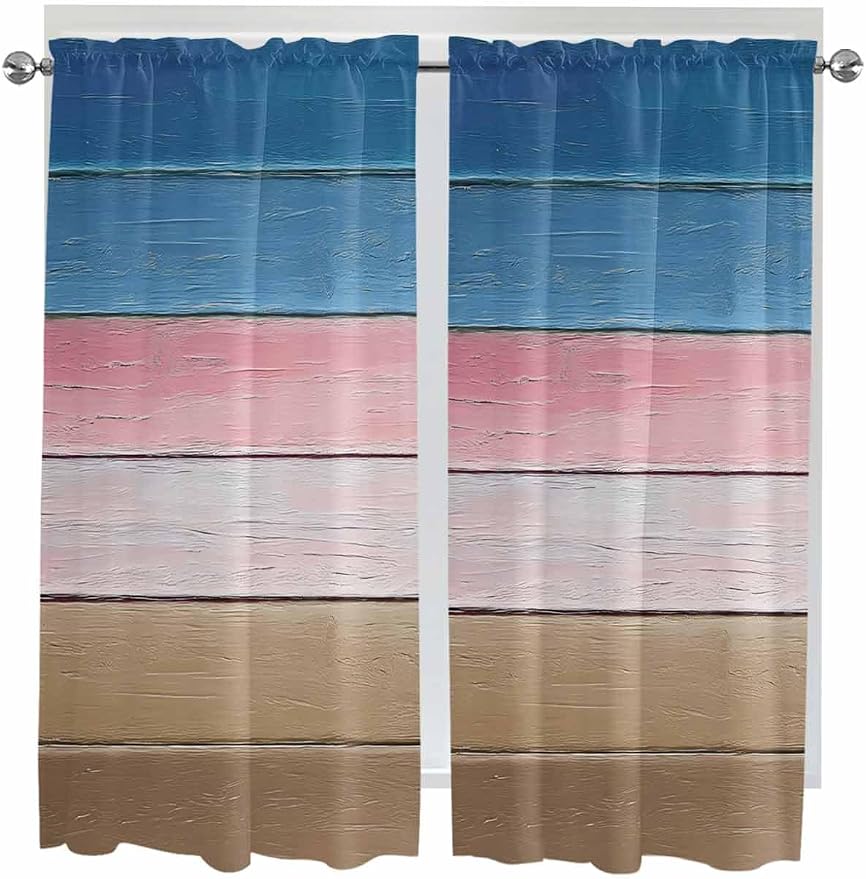 Blue Pink Brown Gradient Wood Grain Window Valance Curtains, Vintage Wood Board - Image 9