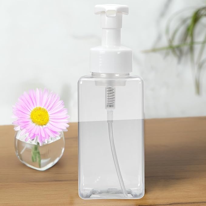 Ginger Lily Farms Foaming Soap Dispenser, Refillable Plastic Pump Bottles for Liquid Hand Soap, 15 oz. Clear Bottle with White Pump, 2-Pack