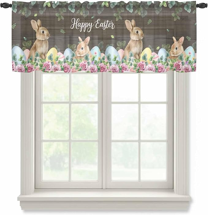 Easter Sheer Valances for Windows 42"x12", Light Filtering Kitchen Curtains by Unknown