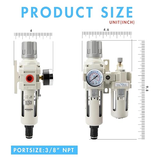 3/8" NPT Air Compressor Water Separator Regulator Filter Combo Compressed Air - Image 2