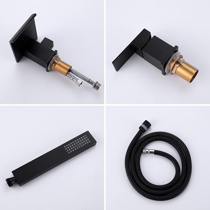 TapLong Modern Roman Tub Faucet with Hand Shower, Waterfall Deck Mount Bathtub Filler Faucet with Sprayer, Widespread 3-Holes Tub Shower Faucet Set in Matte Black, 02763B