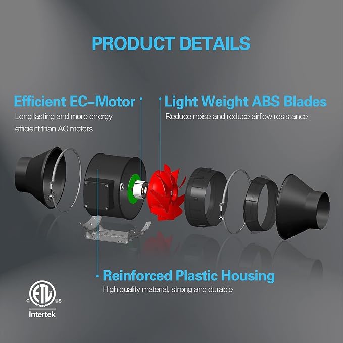 iPower 4" Smart Inline Duct Fan - Image 3