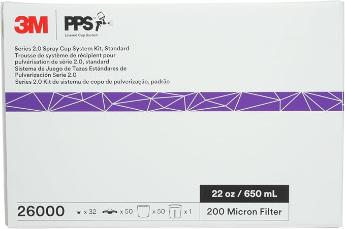 3M 26000 PPS 2.0 Spray Gun Cup, Lids and Liners Kit, 200-Micron Filter - Image 13