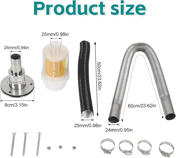 24mm Stainless Steel Exhaust Pipe Air Intake Filter and Pipe Double Wall - Image 7