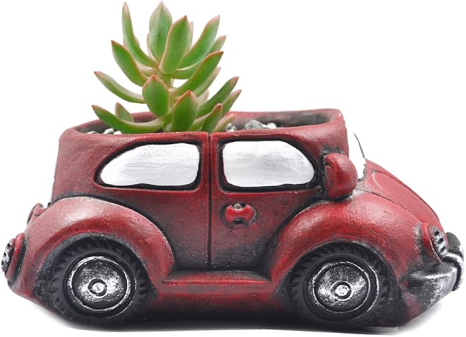 Cement Red Car Succulent Planter Flower Pots Succulent Plants Containers - Image 2