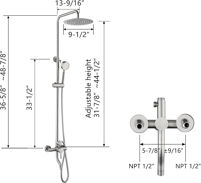 Shower Faucet - Shower Faucets Sets Complete, Shower System - Outdoor Shower Kit/Outdoor Shower Enclosure/Outdoor Shower Fixtures W/ SS304 Shower Head & Handheld High Pressure, Brushed Nickel