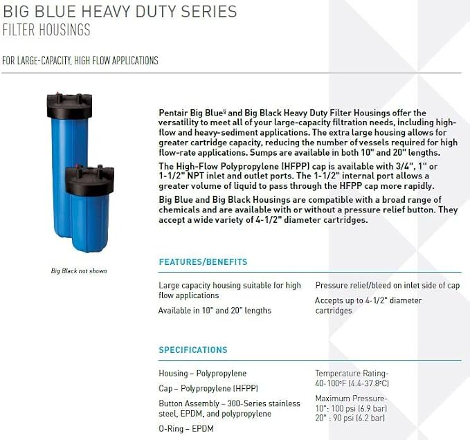 Pentair Pentek 150235 Big Blue Filter Housing, 1 1/2" NPT #20 Whole House Heavy - Image 2