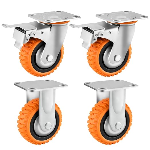 5 Inch Heavy-Duty Polyurethane Caster Wheels–360° Swivel & Dual-Lock Brake by Unknown