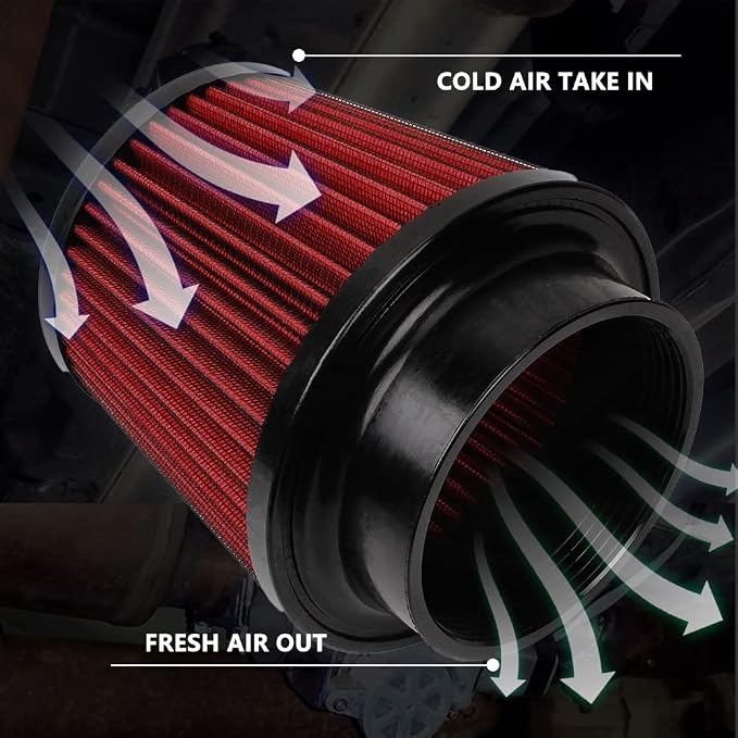 Red 3" 76mm Inlet Cone Replacement Dry Air Filter High Flow Car Performance - Image 7