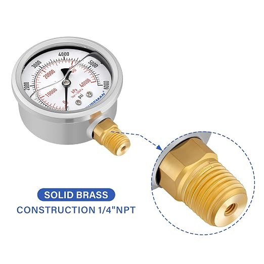MEASUREMAN 2-1/2" Dial Size, Glycerin Filled Pressure Gauge, 0-6000psi/kpa - Image 5
