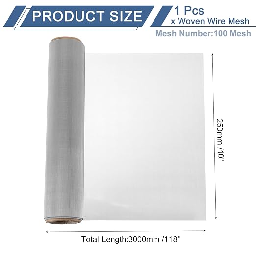 uxcell 100 Mesh 118" x 10" Woven Wire Mesh, 316 Stainless Steel Air Vent Filter - Image 2