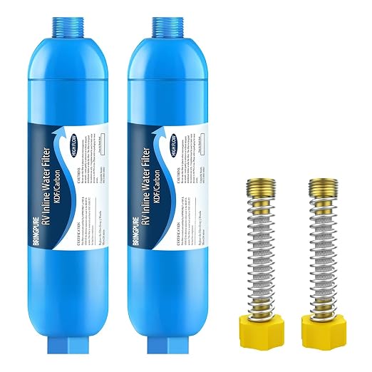 RV Inline Water Filter with Flexible Hose Protector, Certified by NSF to Reduce by Bringpure