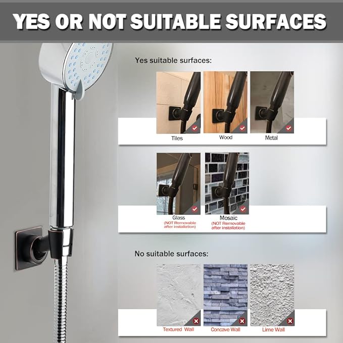 Shower Head Holder Adjustable Handheld Shower Head Bracket Adhesive Shower Wall Mount Holder Brass Shower Wand Holder Oil-Rubbed Bronze, Glue Installation