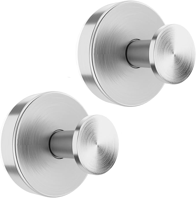 BKV Suction Cup Hooks for Glass Window,Removable Shower Hooks for Inside Shower,Metal Towel Hooks for Bathrooms,2 Pack(Silver)