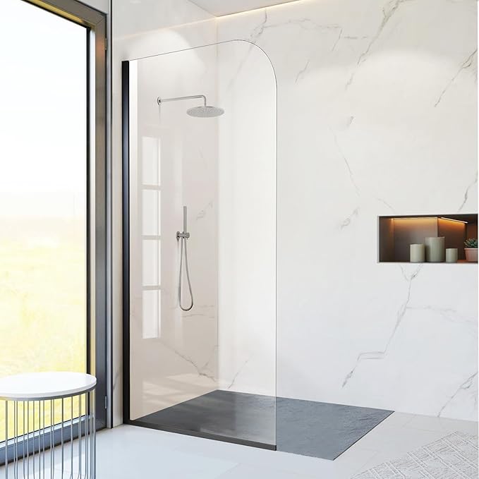 Glass Shower Panel, 36" W x 76" H Semi-Framed Fixed Shower Glass Panel in Matte Black with 5/16"(8mm) Clear Tempered Glass Door, Simple Shower Door Panel for Bathroom