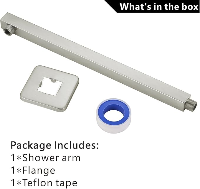 Voolan 20" Square Shower Arm with Flange and Teflon Tape, Extension Shower Head Arm for Bathroom Fixed Shower Head, Solid Stainless Steel, Wall Mounted (Brushed Nickel)