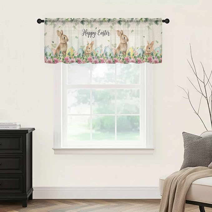 Easter Sheer Valances for Windows 42"x12", Light Filtering Kitchen Curtains - Image 9